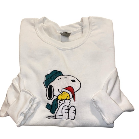 Peanuts Snoopy & Woodstock Christmas embroidered pullover sizes small, medium - Picture 2 of 3